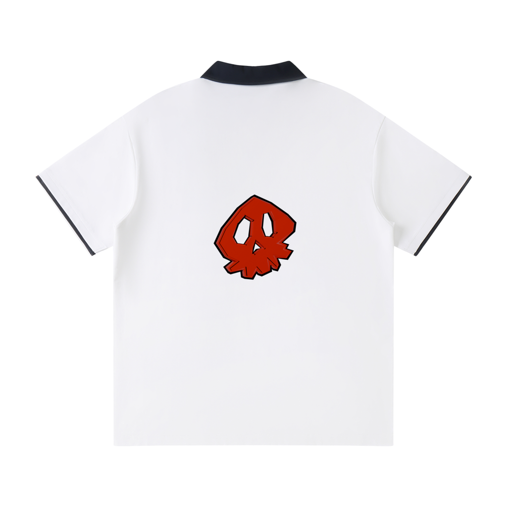 skull face Contrast Collar Raglan Polo Shirt