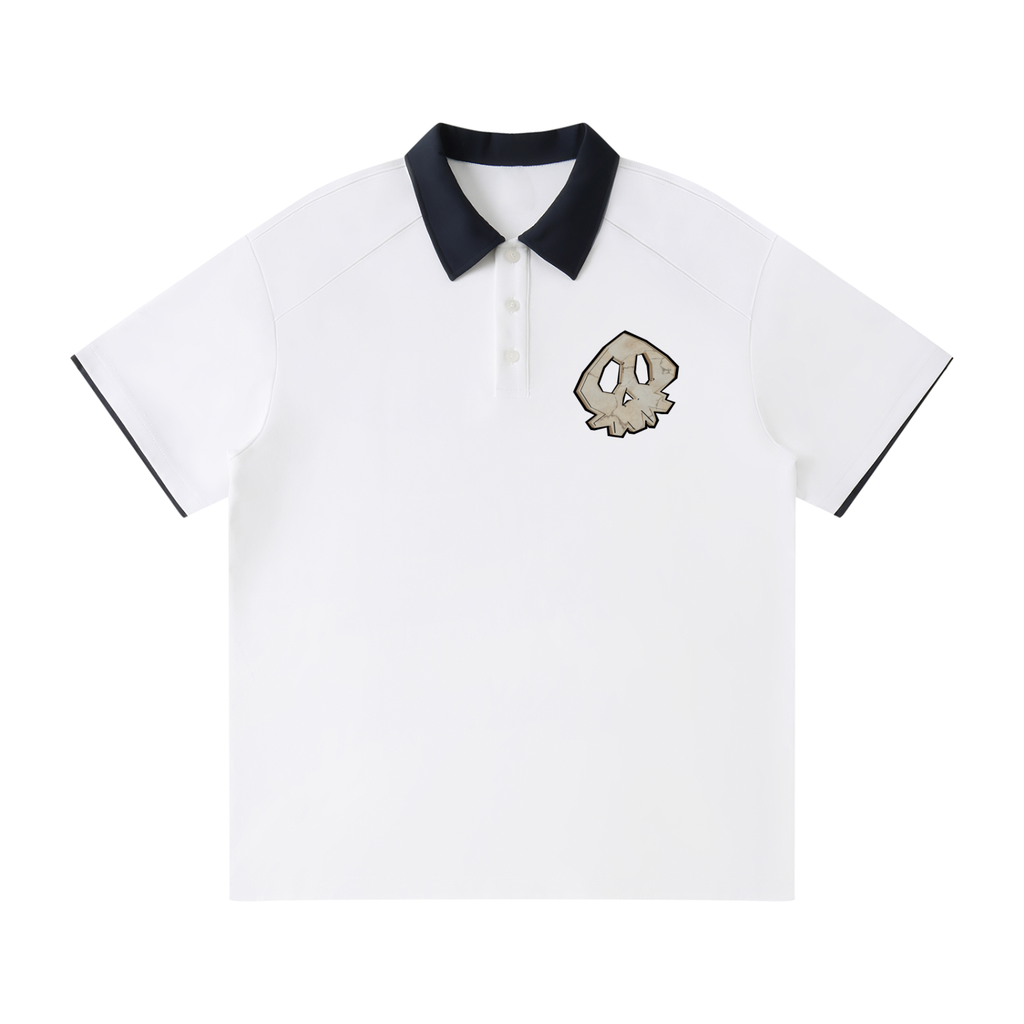 skull face Contrast Collar Raglan Polo Shirt