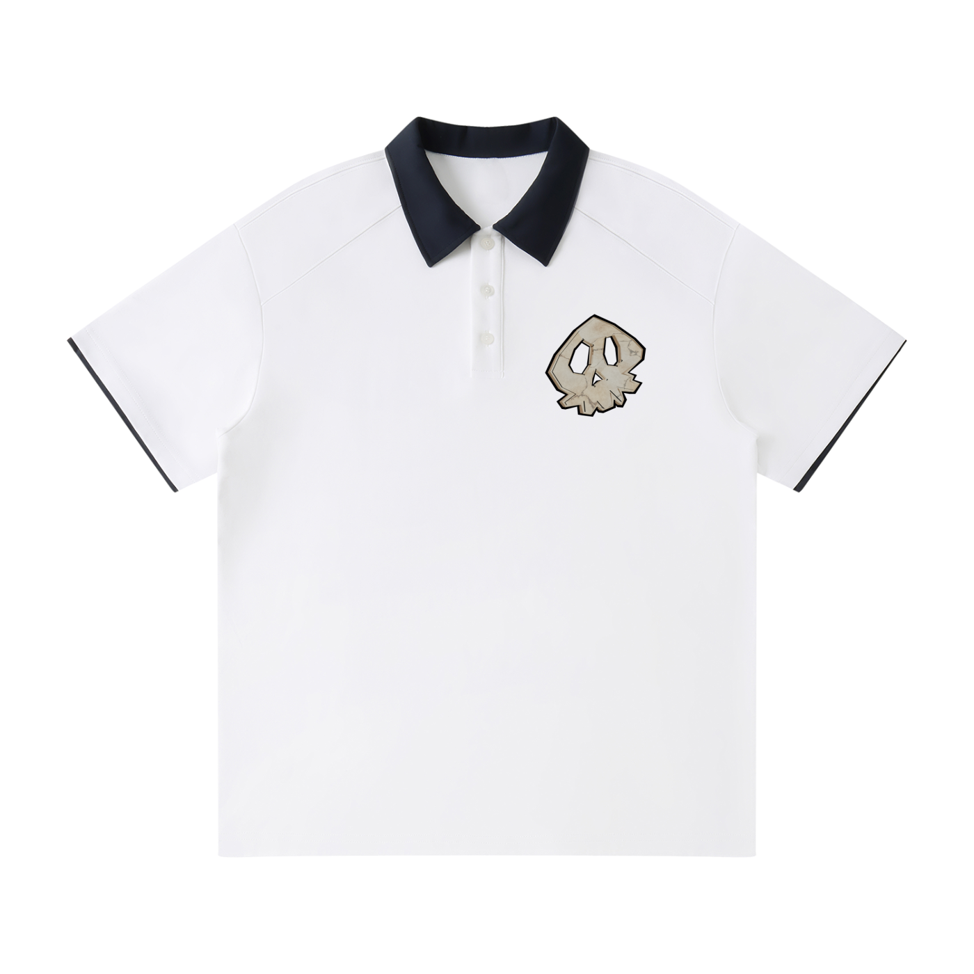 skull face Contrast Collar Raglan Polo Shirt