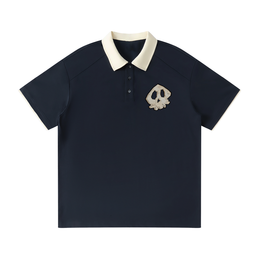 skull face Contrast Collar Raglan Polo Shirt