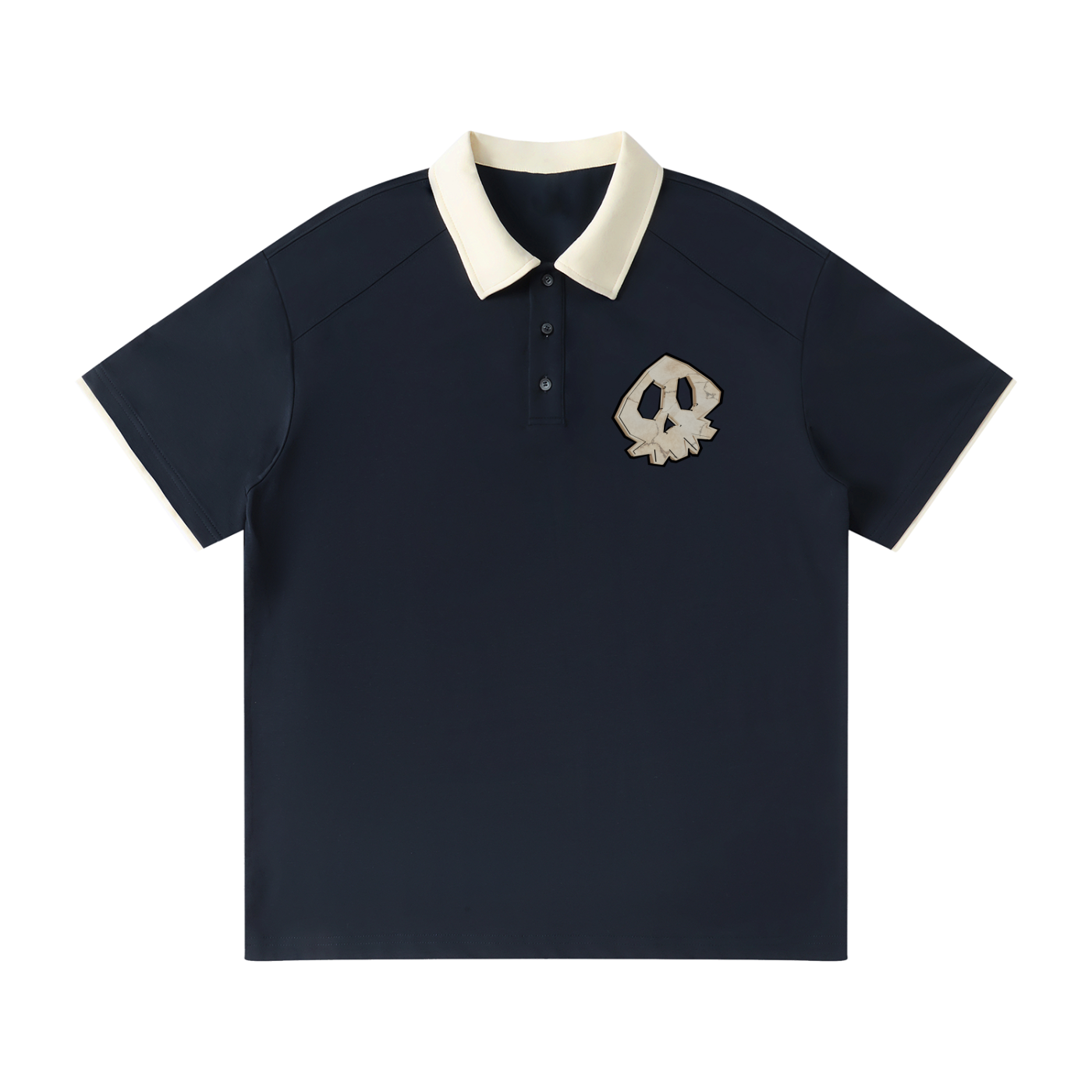 skull face Contrast Collar Raglan Polo Shirt