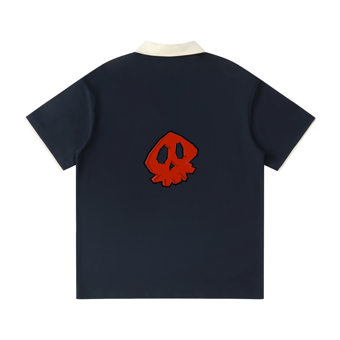 skull face Contrast Collar Raglan Polo Shirt